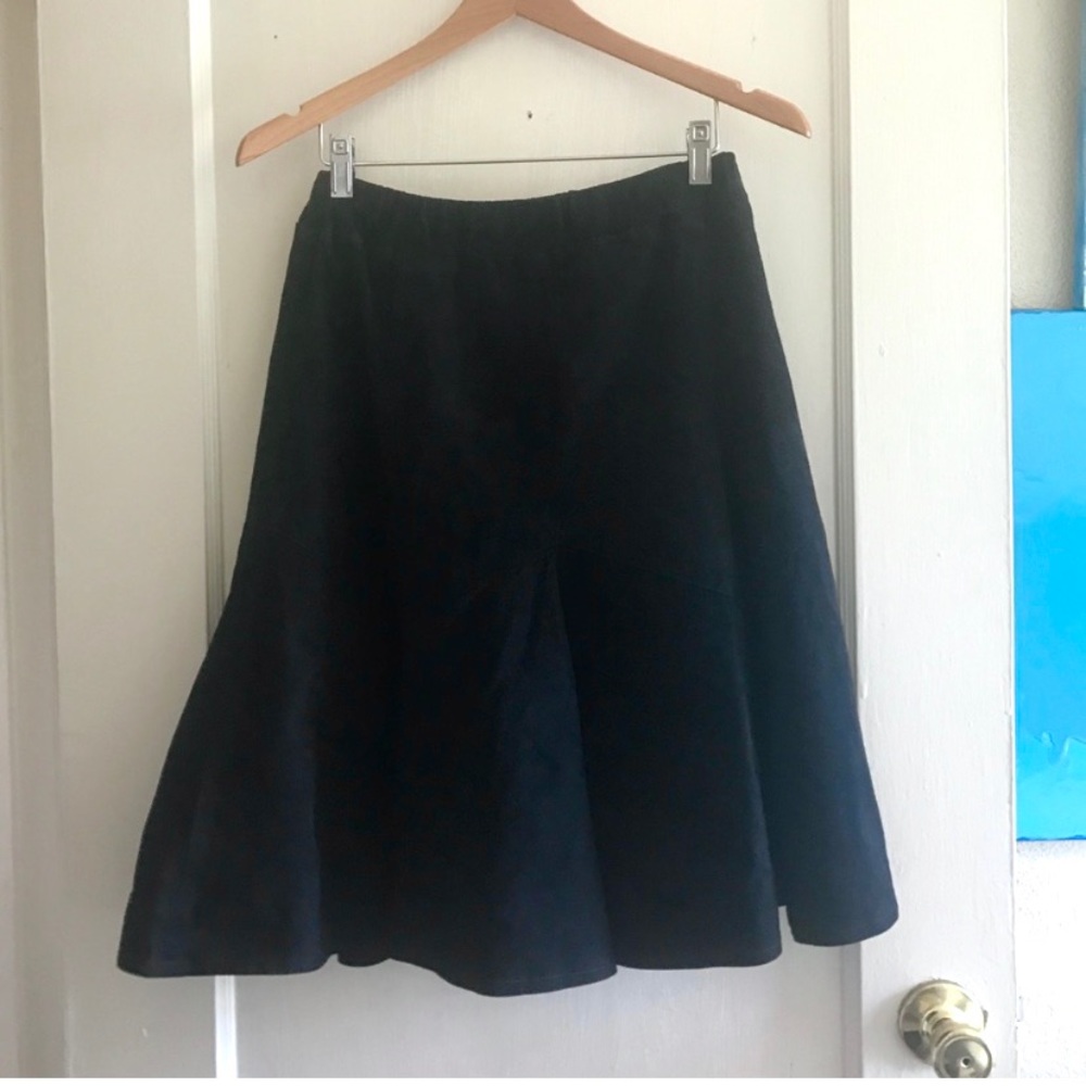 Black vintage suede leather swing midi skirt